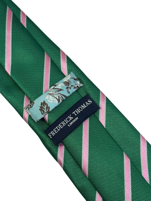 dark emerald forest green mens tie with pink club stripe